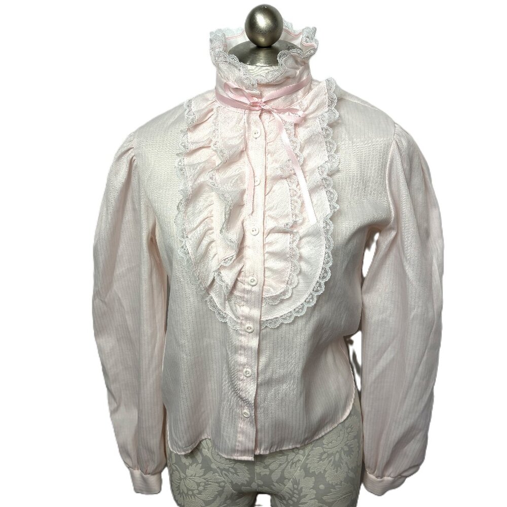 * Vintage Ardmore Prairie Cottage Core Victorian Style Pink Blouse Medium